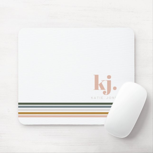 Tapis De Souris Monogramme rayures rétro chic (Avec souris)
