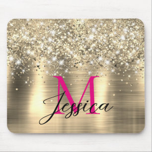Tapis De Souris Monogramme rose chaud Chic Faux Faux Faux