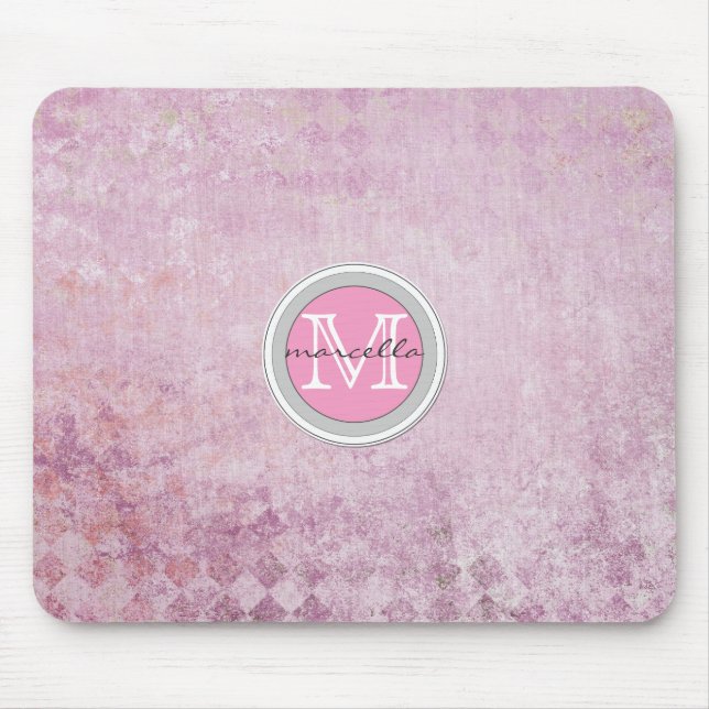 Tapis De Souris Monogramme rose d'arrière - plan de motif de (Devant)
