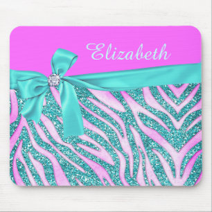 Tapis De Souris Monogramme rose élégant d'arc de zèbre de parti