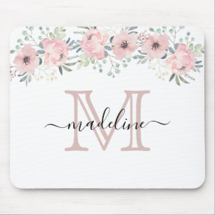 Tapis De Souris Monogramme rose floral élégant moderne