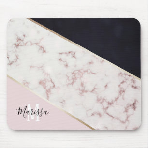 Tapis De Souris Monogramme rose Girly d'abrégé sur marbre d'or