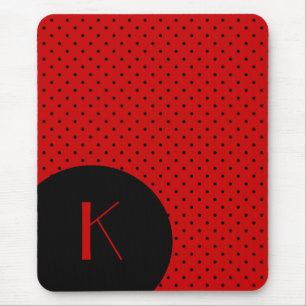 Tapis De Souris Monogramme rouge et noir élégant de point de pol
