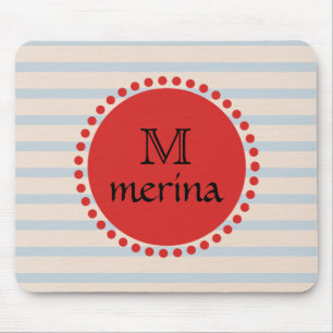 Tapis De Souris Monogramme rouge or strié Cercle