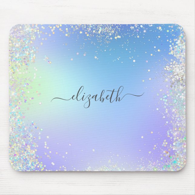 Tapis De Souris Monogramme Script arc-en-ciel Parties scintillant  (Devant)