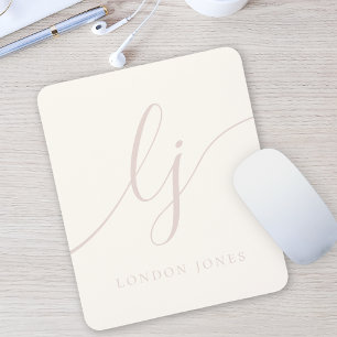 Tapis De Souris Monogramme Script Calligraphie Élégant rose ivoire