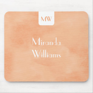 Tapis De Souris Monogramme Simple Avec Nom Moderne Orange
