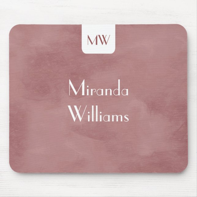 Tapis De Souris Monogramme Simple Avec Nom Moderne Rosé Brown (Devant)