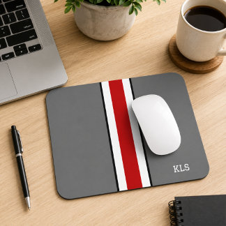 Tapis De Souris Monogramme Sportif Rouge & Gris
