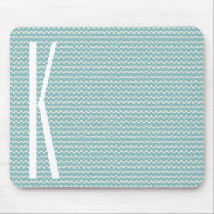 Tapis De Souris Monogramme sur le Motif Retro Blue Mini Chevron