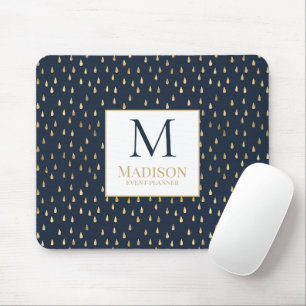 Tapis De Souris Monogramme tendance moderne goutte de pluie or mar