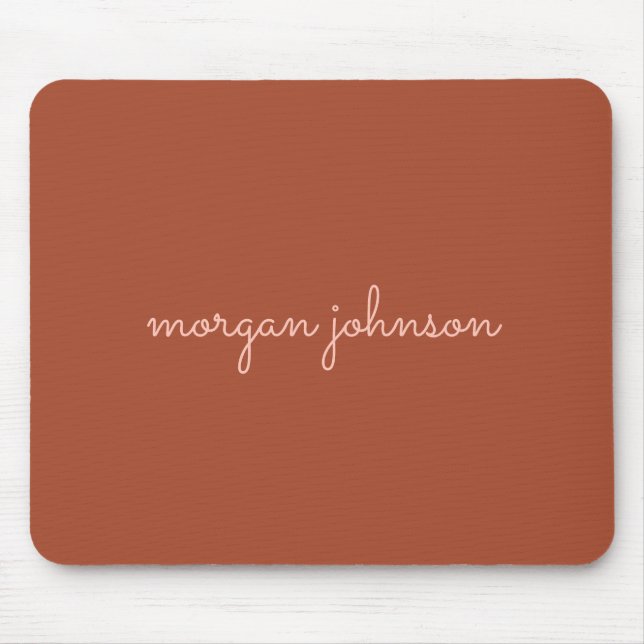 Tapis De Souris Monogramme tendance | Orange brûlé + Nom du script (Devant)