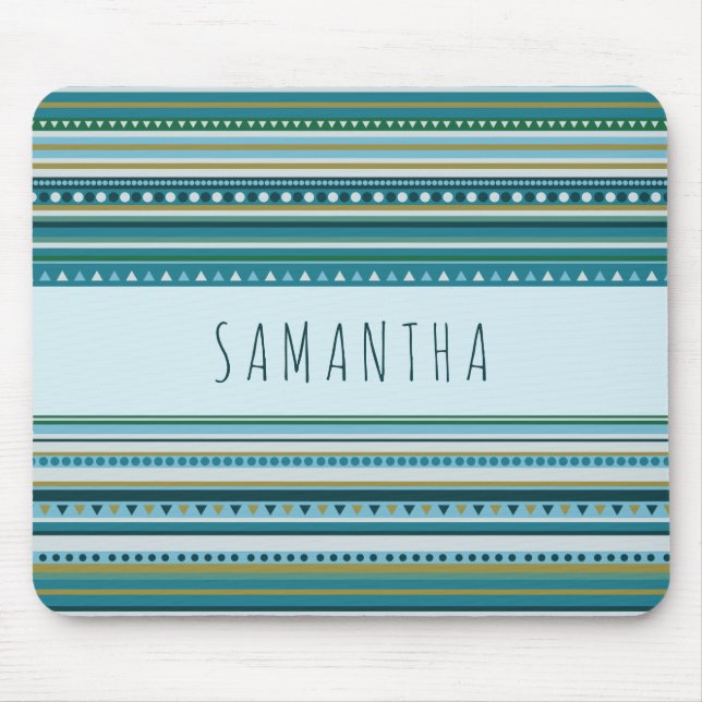 Tapis De Souris Monogramme Tribal Turquoise Bleu rayures Motif Mou (Devant)