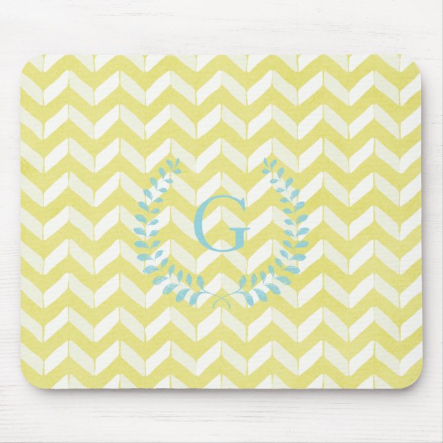 Tapis De Souris Monogramme turquoise jaune en pastel chic de (Devant)