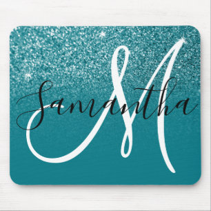 Tapis De Souris Monogramme turquoise Ombre Sparkle Parties scintil