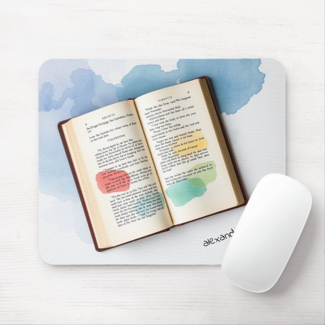 Tapis De Souris Monogramme vieille illustration de livre Aquarelle (Avec souris)