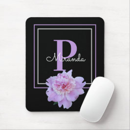 Tapis De Souris Monogramme violet rose pivoine noir