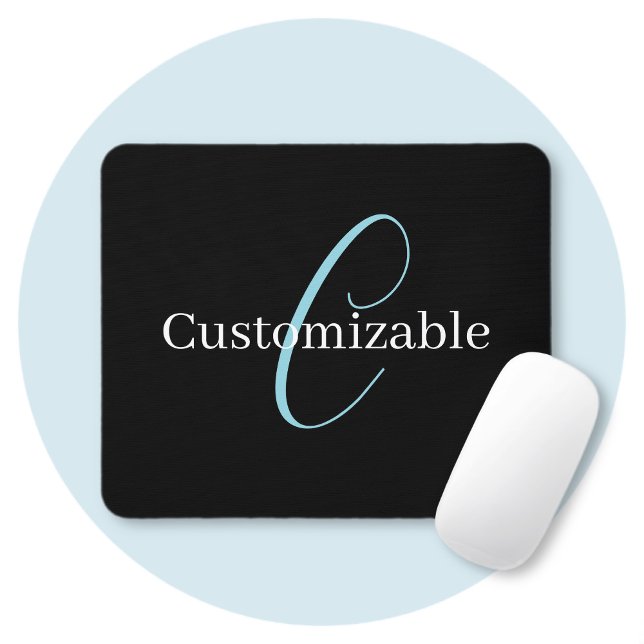 Tapis De Souris Monographie de script cursive modifiable noir bleu (Créateur téléchargé)