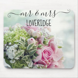 Tapis De Souris Monsieur et Madame Romantiques Mariage Floral Rose