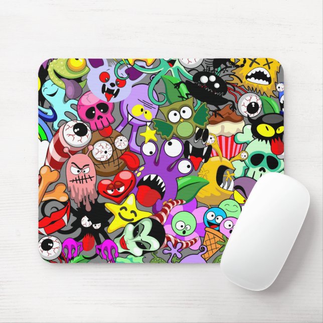 Tapis De Souris Monstres caractères mignons Motif d'Halloween (Avec souris)