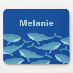 Tapis De Souris Morceau de baleines nager bleu foncé Personnalisé