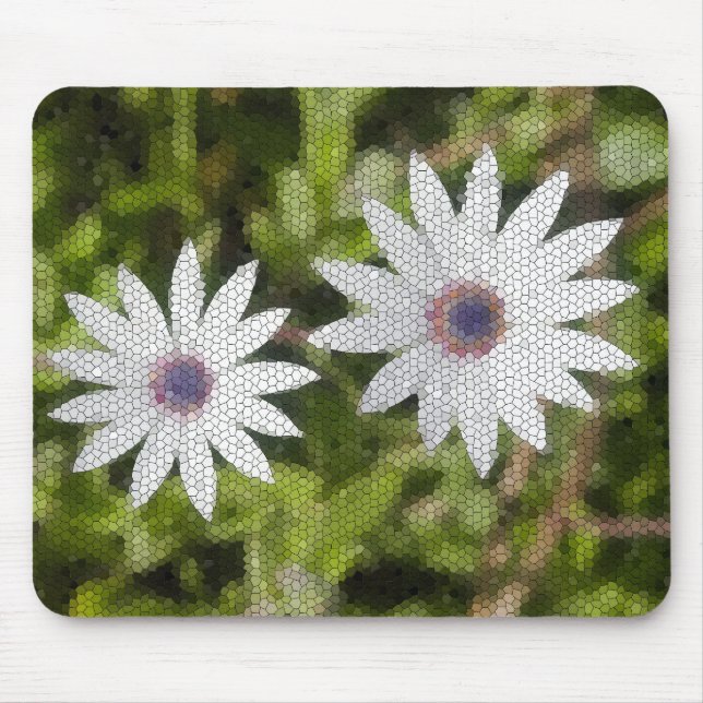 Tapis De Souris Mosaïque blanc marguerite Fleurs Bush - (Devant)