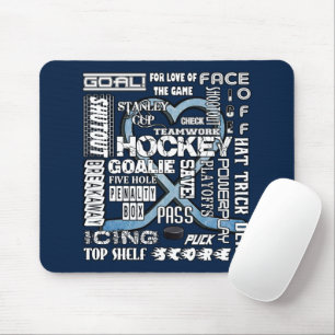 Tapis De Souris Mot de Hockey Coeur Bleu Ice Logo Blanc 2