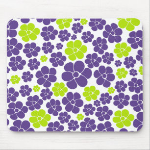 Tapis De Souris Motif à fleurs en vert citron et violet