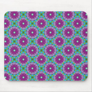 Tapis De Souris Motif à fleurs magenta, rose et verte