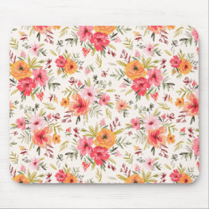 Tapis De Souris Motif à fleurs Orange Doodle Garden