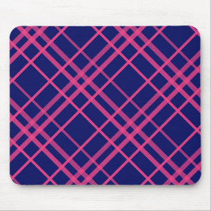 Tapis De Souris Motif à lignes à carreaux rose sur bleu