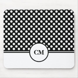 Tapis De Souris Motif à pois noir et blanc avec monogramme