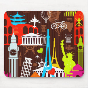Tapis De Souris Motif au néon de voyage du monde