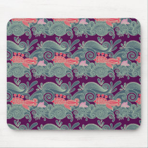Tapis De Souris Motif avec les poissons et la vague pourpre