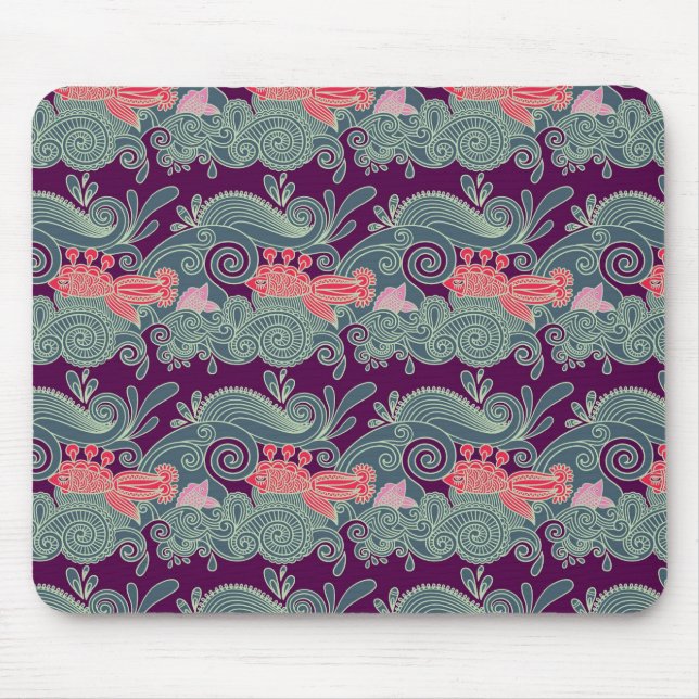 Tapis De Souris Motif avec les poissons et la vague pourpre (Devant)