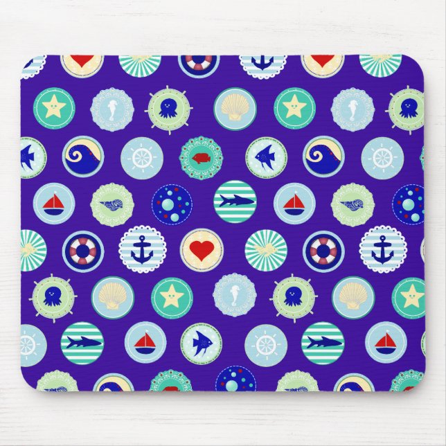 Tapis De Souris Motif bleu de marin de mer nautique (Devant)