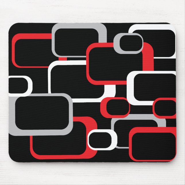 Tapis De Souris Motif Carré rouge blanc et gris noir (Devant)