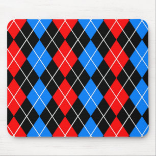 Tapis De Souris Motif carreaux argyle rouge bleu noir