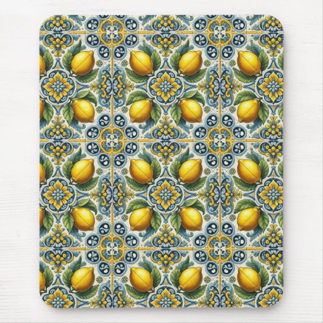 Tapis De Souris Motif carrelage méditerranéen Capri jaune bleu cit (Devant)