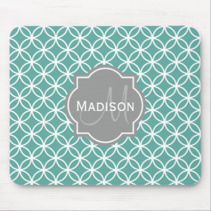 Tapis De Souris Motif circulaire Turquoise monogramme