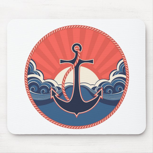 Tapis De Souris Motif d'Ancre et de vague de mer (Devant)
