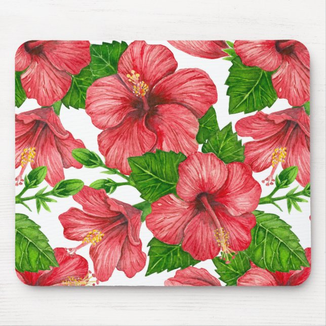Tapis De Souris Motif d'aquarelle d'hibiscus rouge (Devant)