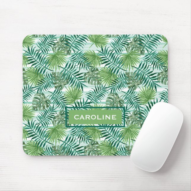 Tapis De Souris Motif d'aquarelle Feuille Tropical Personnalisé (Avec souris)
