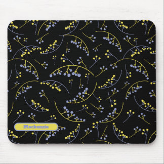 Tapis De Souris Motif de baies de lilas jaune monogramme élégant