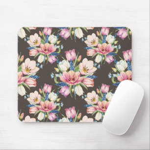 Tapis De Souris Motif De Bouquet Floral Rose Et Blanc