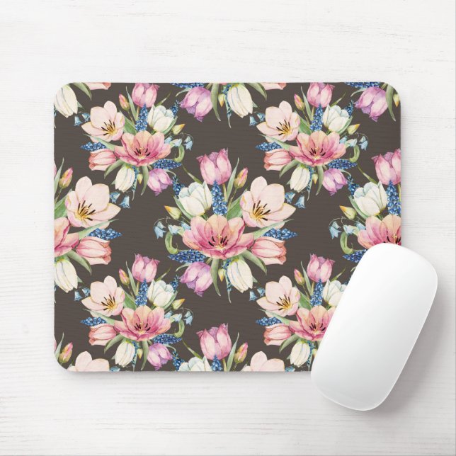 Tapis De Souris Motif De Bouquet Floral Rose Et Blanc (Avec souris)