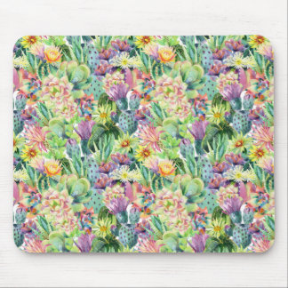 Tapis De Souris Motif de cactus d'aquarelle en fleurs exotiques