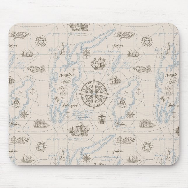 Tapis De Souris Motif de carte de l'océan vintage (Devant)