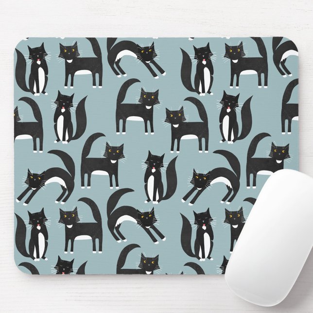 Tapis De Souris Motif de chat bleu (Black and white tuxedo bicolor cat mouse mat)