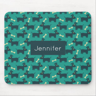 Tapis De Souris Motif de chien mignon avec os sur fond vert